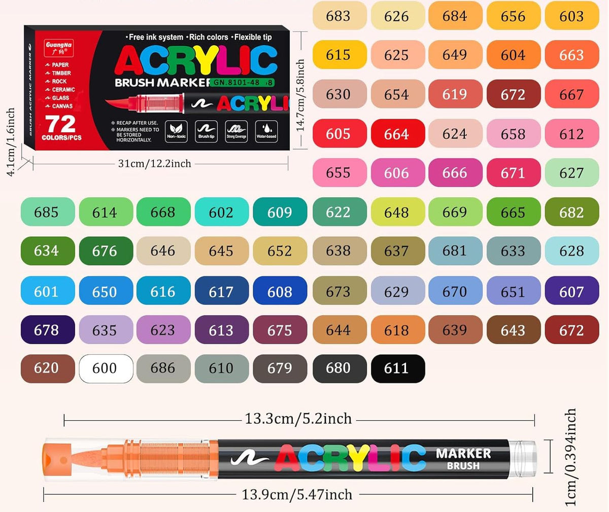 72 feutres acryliques GuangNa